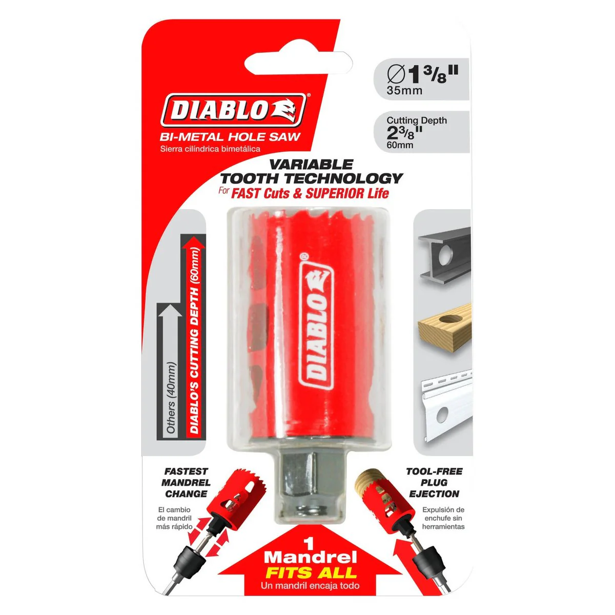 Diablo 35mm Bi Metal Hole Saw - Tool-Free Ejection - Fast Cutting