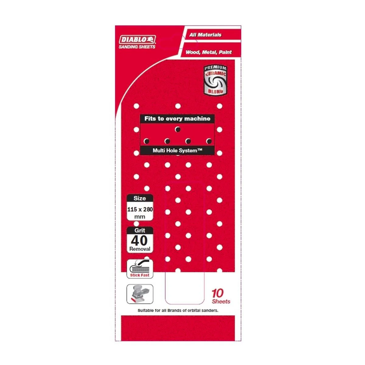 Diablo 40 Grit Multi Surface Orbital Sanding Sheet 10 Pack - 115 x 280mm