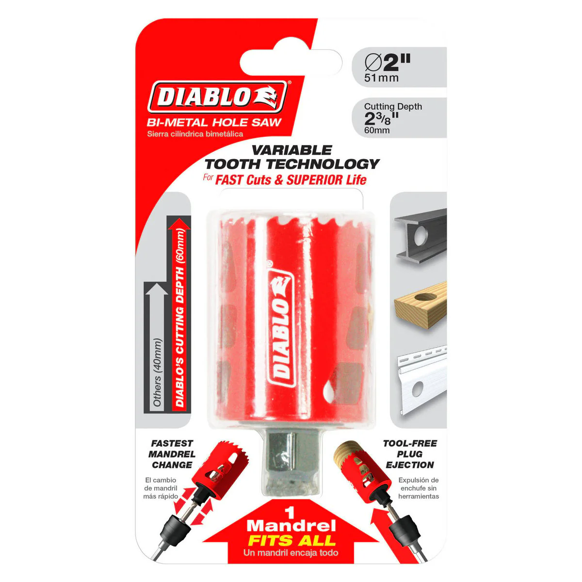 Diablo 51mm Bi Metal Hole Saw - Efficient Cutting Tool - Tool-Free Plug Ejection