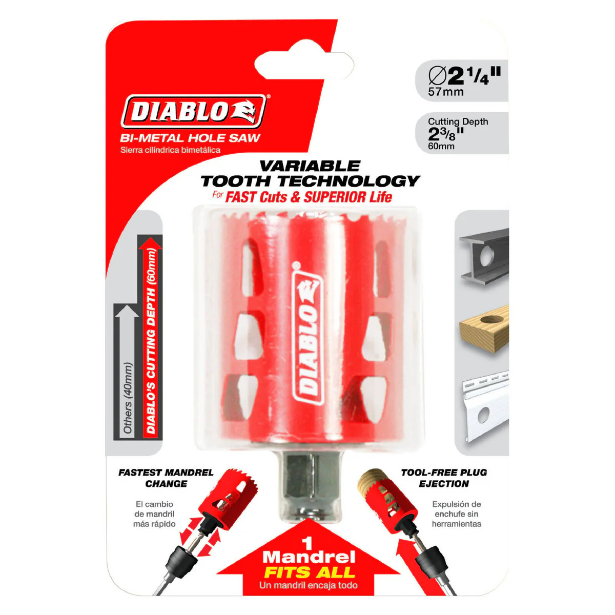 Diablo 57mm Bi Metal Hole Saw - Tool-Free Ejection - Variable Tooth Design