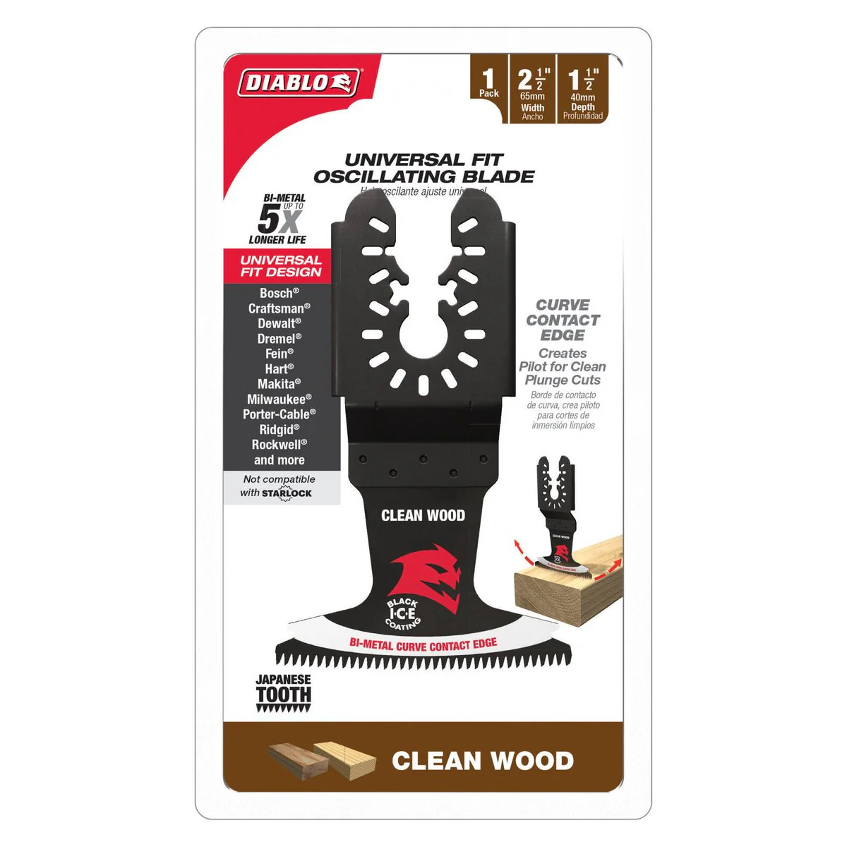 Diablo 65mm Universal Bi Metal Oscillating Blade - Clean Wood - Durable Cutting Edge