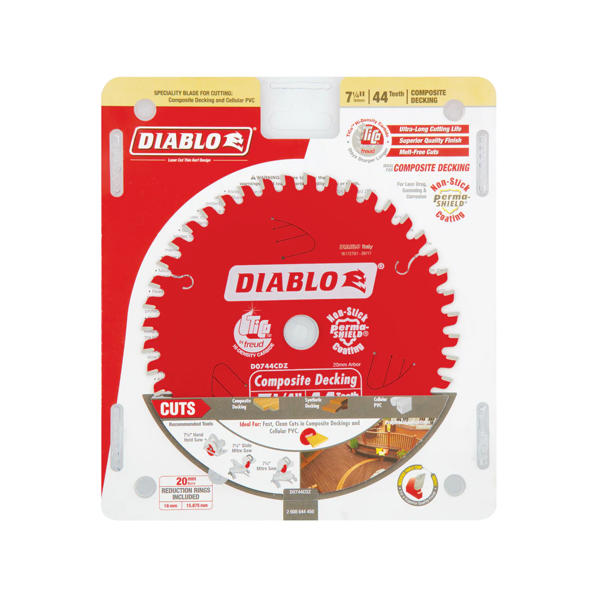 Diablo 7" Composite Decking Saw Blade - 184mm 44T - TiCo Carbide