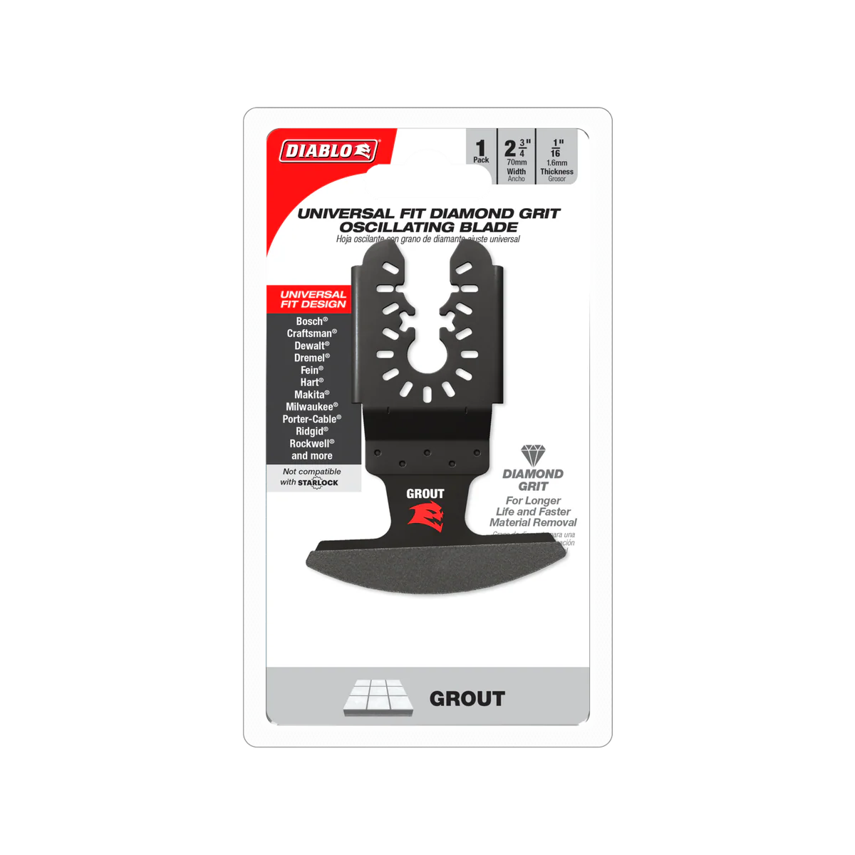 Diablo 70mm Diamond Grit Multi Tool Blade for Grout - Universal Fit - Durable