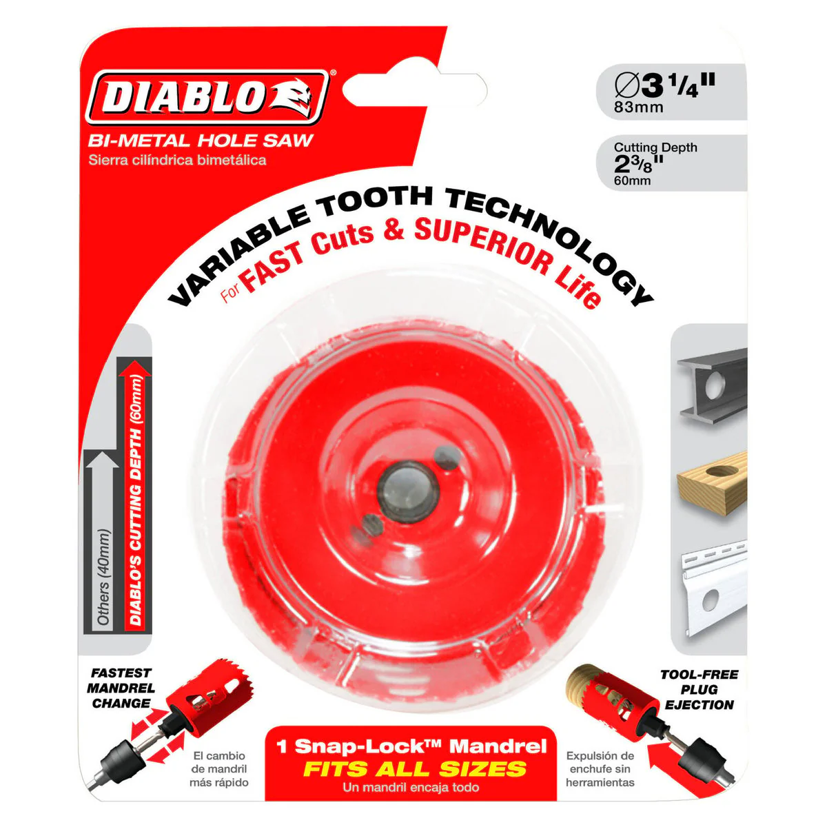 Diablo 79mm Carbide Tipped Hole Saw - Wood & Metal - 60mm Cutting Depth