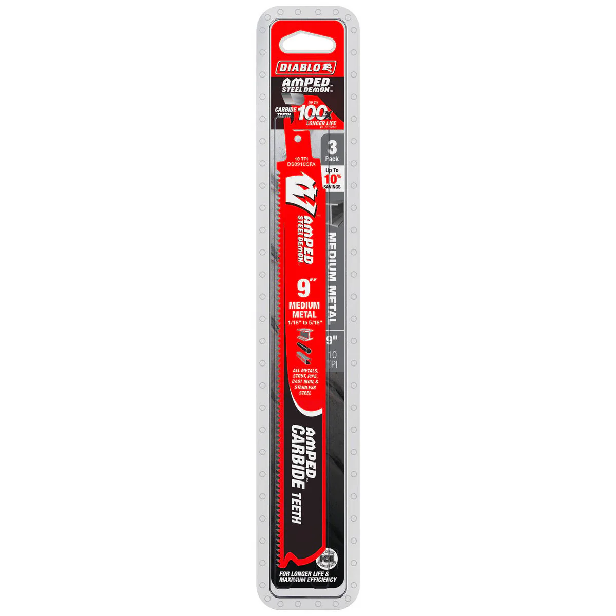 Diablo 9 Amped Demo Demon Carbide Reciprocating Saw Blade 3 Pack - 33.02mm x 260.35mm - Medium Metal Cutting