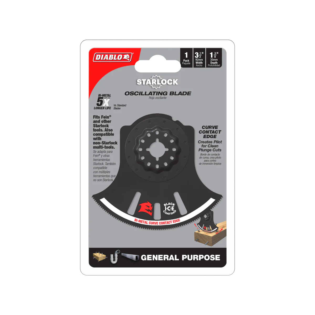 Diablo 92mm Starlock Bi-Metal Multi Tool Blade - General Purpose Cuts - Black