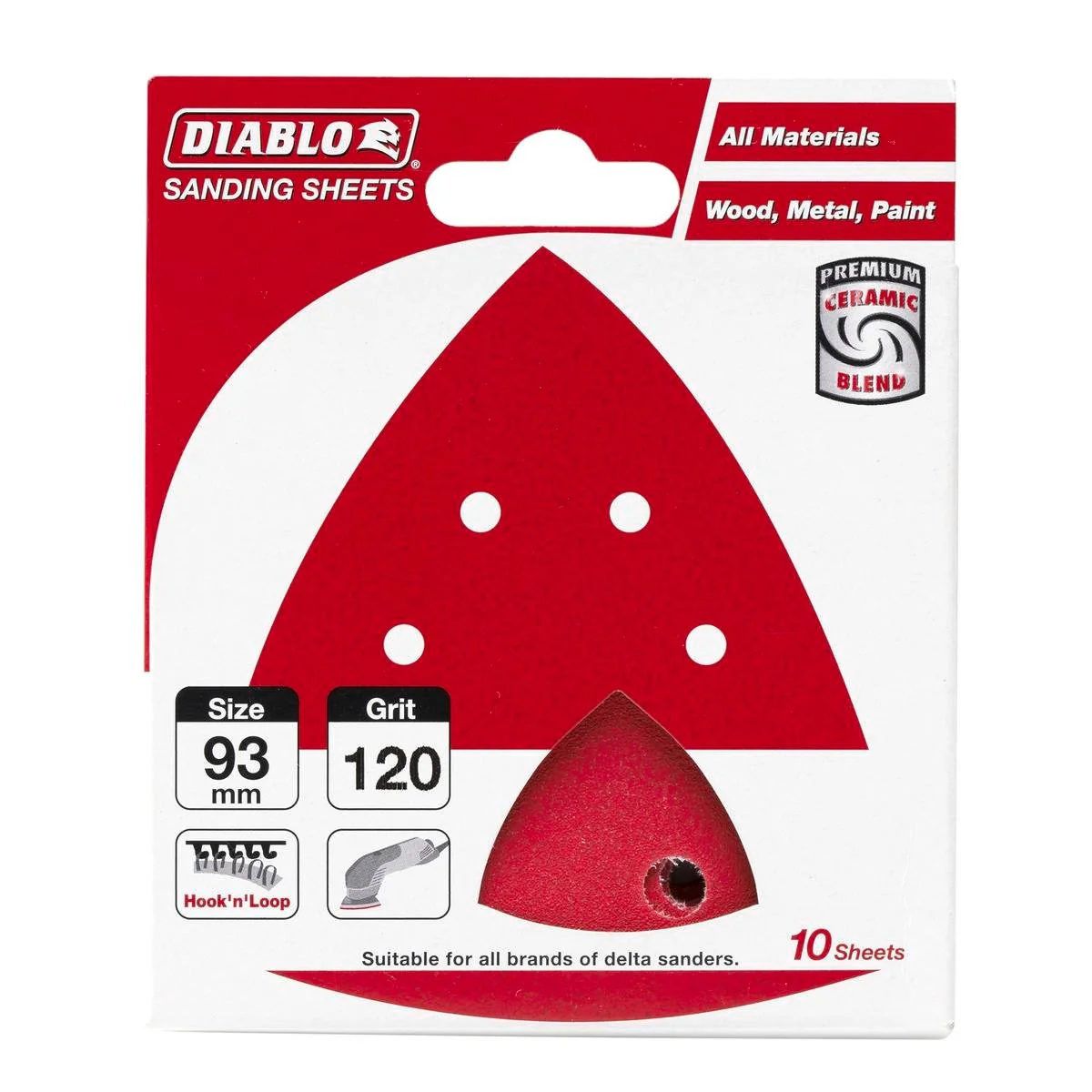 Diablo 93 x 93mm Detail Sander Sheets 10 Pack - 120 Grit - Red