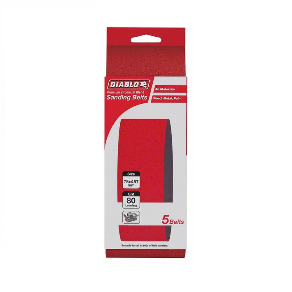 Diablo Abrasive Belt 36 Grit 75 x 457mm 5 Pack - Red