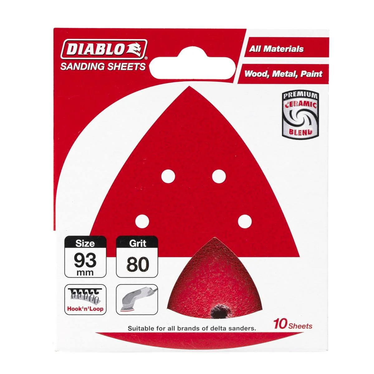 Diablo Abrasive Detail Sander Sheets - 93mm x 93mm - Aluminum Zirconia - 80 Grit - 10 Pack
