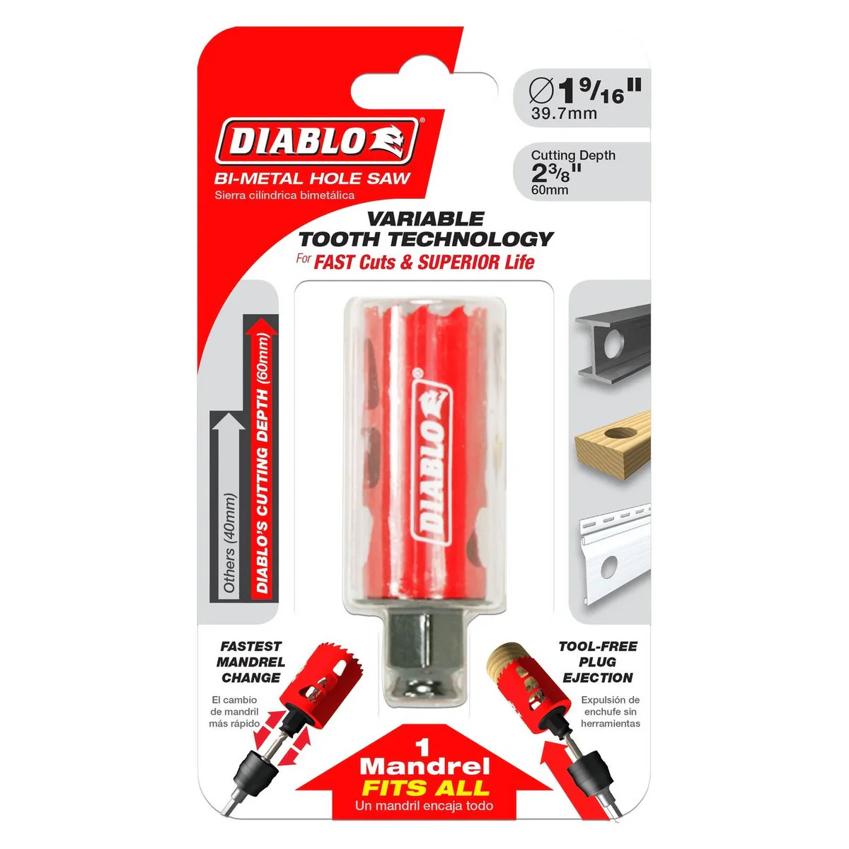 Diablo Bi Metal Hole Saw - 40mm - Tool-Free Plug Ejection - Versatile Cutting