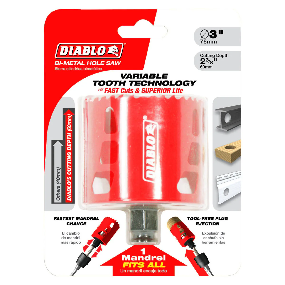 Diablo Bi Metal Hole Saw - 76mm - Tool-Free Plug Ejection - Variable Tooth Design