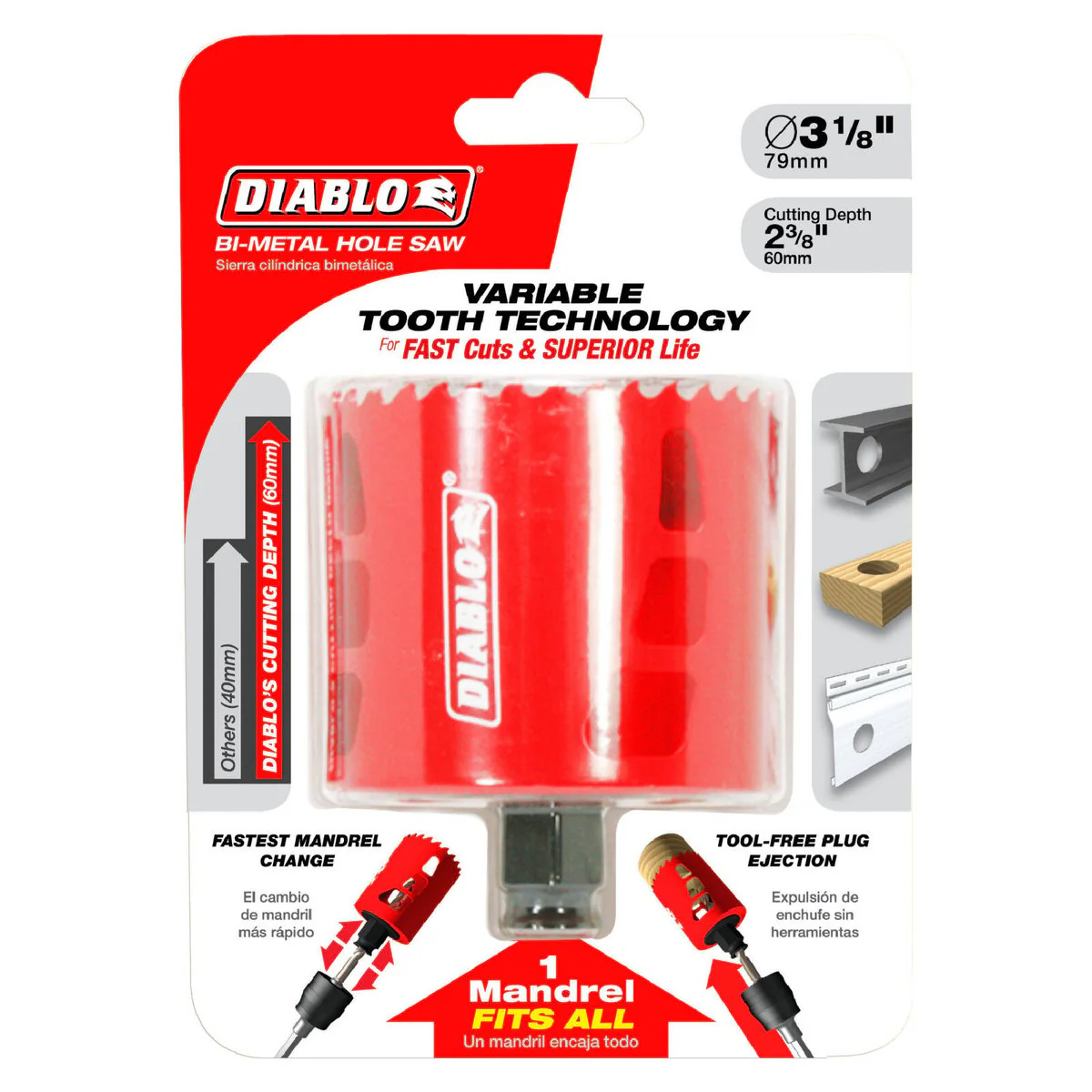 Diablo Bi Metal Hole Saw - 79mm - Tool-Free Ejection - Variable Tooth Design