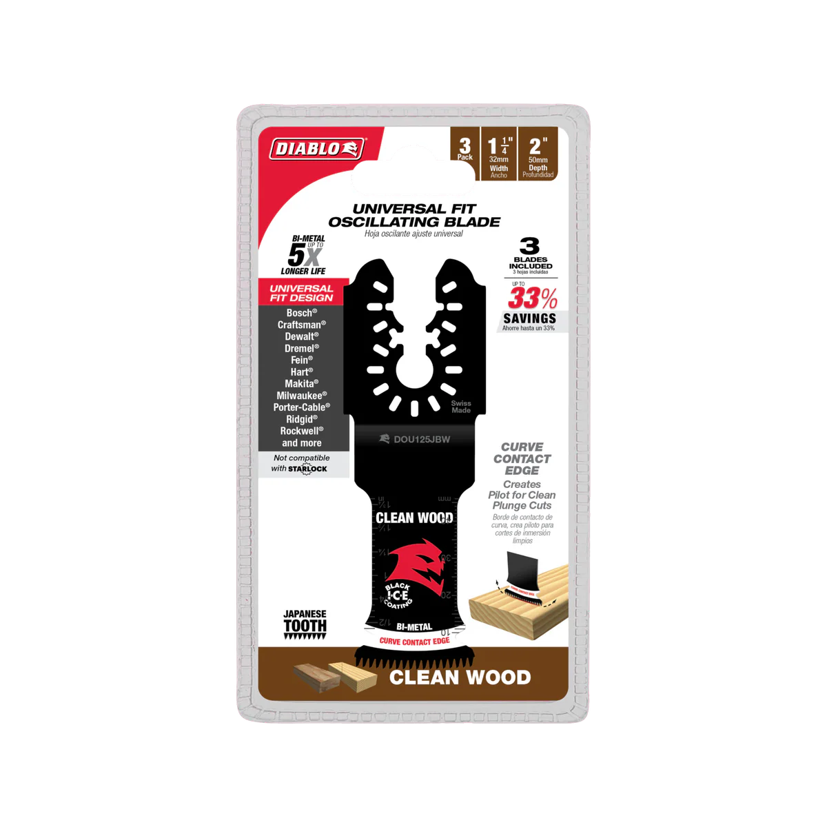 Diablo Bi Metal Multi Tool Blades - 32mm - 3 Pack - Clean Wood Cutting