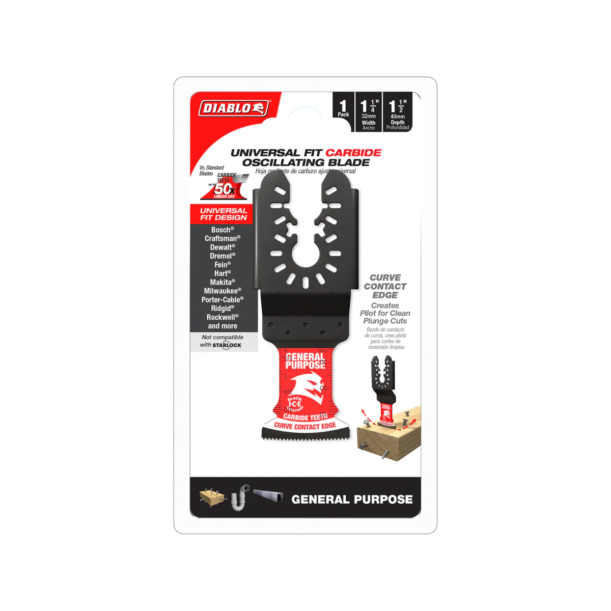 Diablo Carbide Multi Tool Blade 40mm x 32mm - General Purpose - Durable