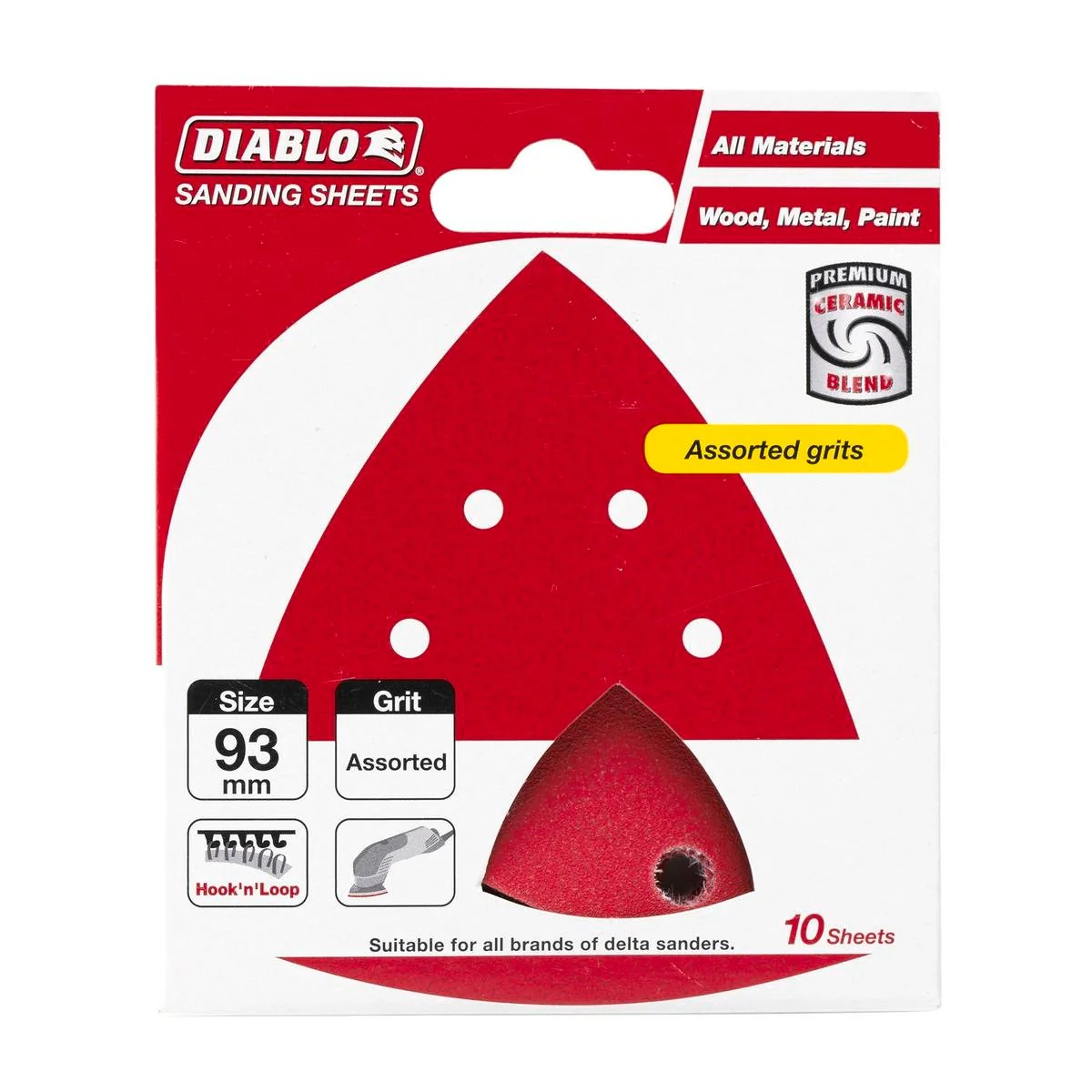 Diablo Detail Sander Sheets - 93mm x 93mm - Assorted Grit - 10 Pack - Red