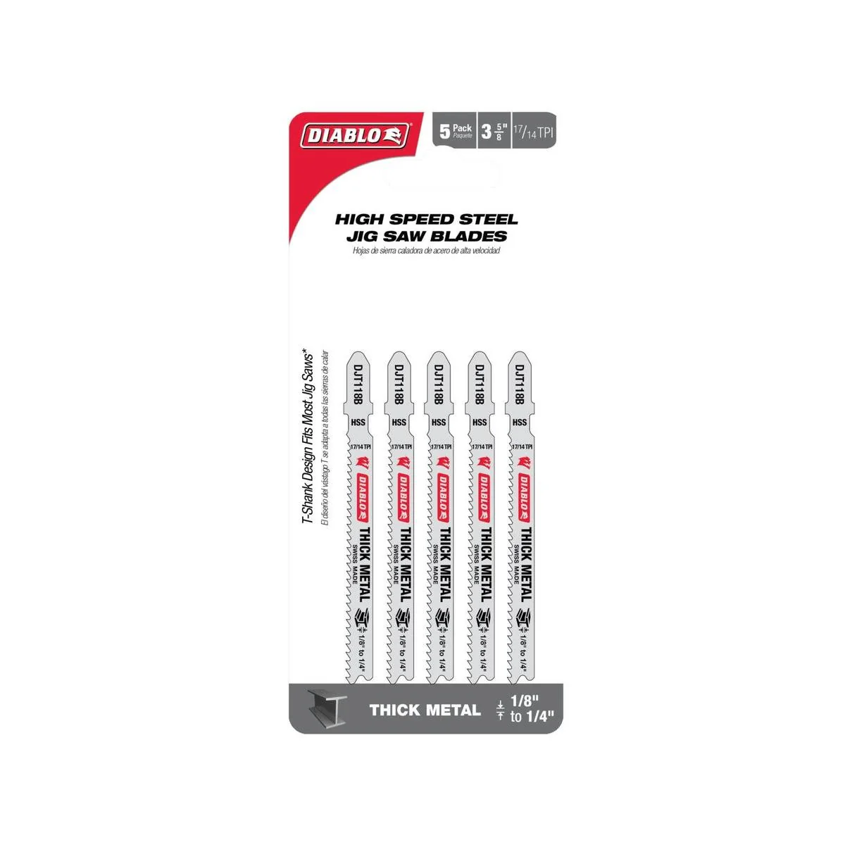 Diablo Jig Saw Blade - High Speed Steel - 92mm - 5 Pack - For 3-7mm Metal