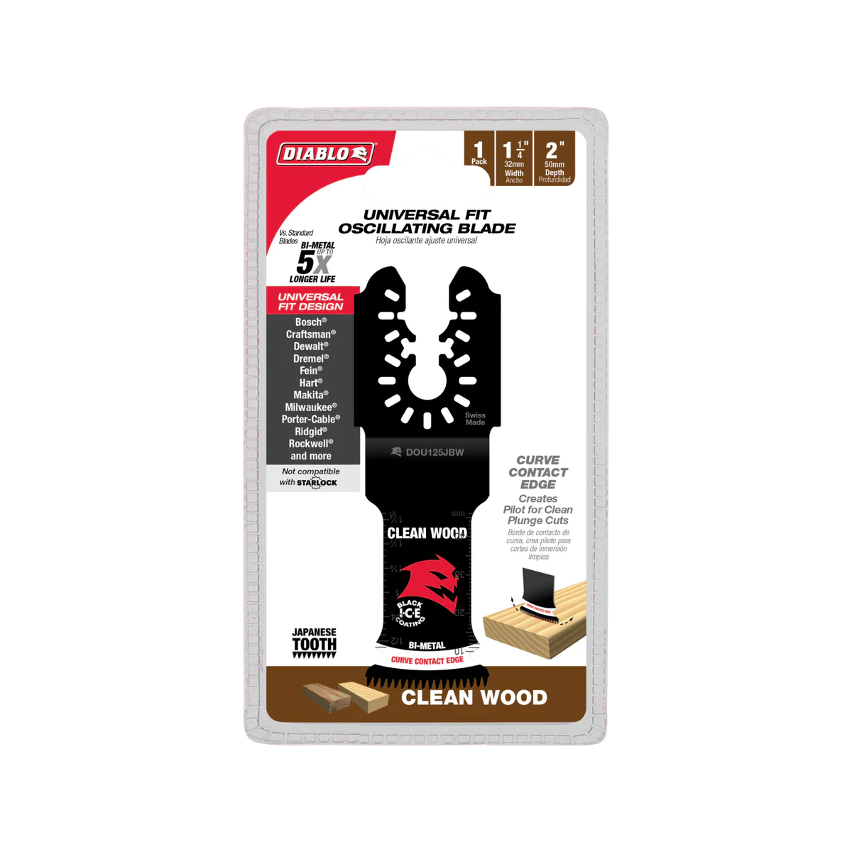 Diablo Multi Tool Blade Clean Wood 50mm x 32mm Universal - Ultra-Hardened Edge - Precision Cuts