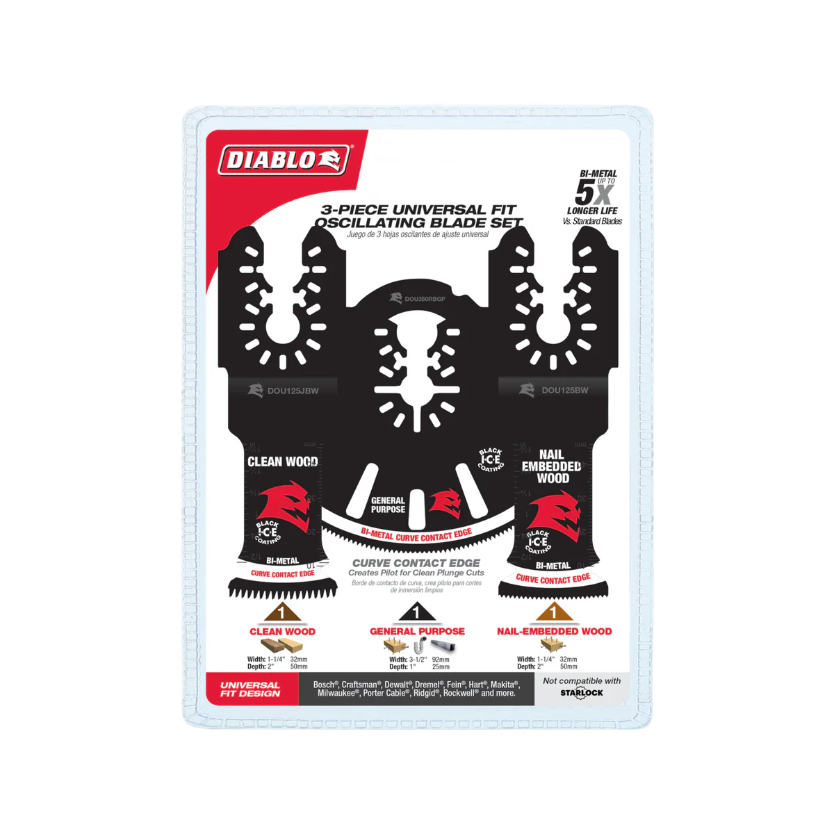 Diablo Multi Tool Blade Set - 3 Piece Bi-Metal Universal - 139.7mm x 215mm - Durable Cutting Edges