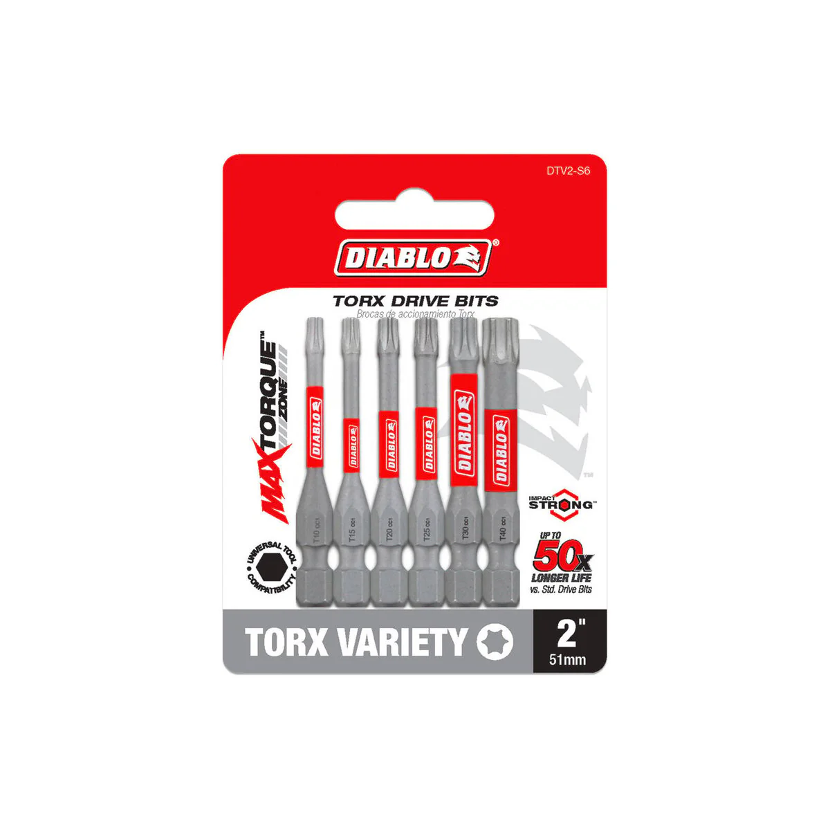 Diablo Power Bit Torx Variety 2 - 6 Pack - 2" - Extreme Durability & Impact Resistance