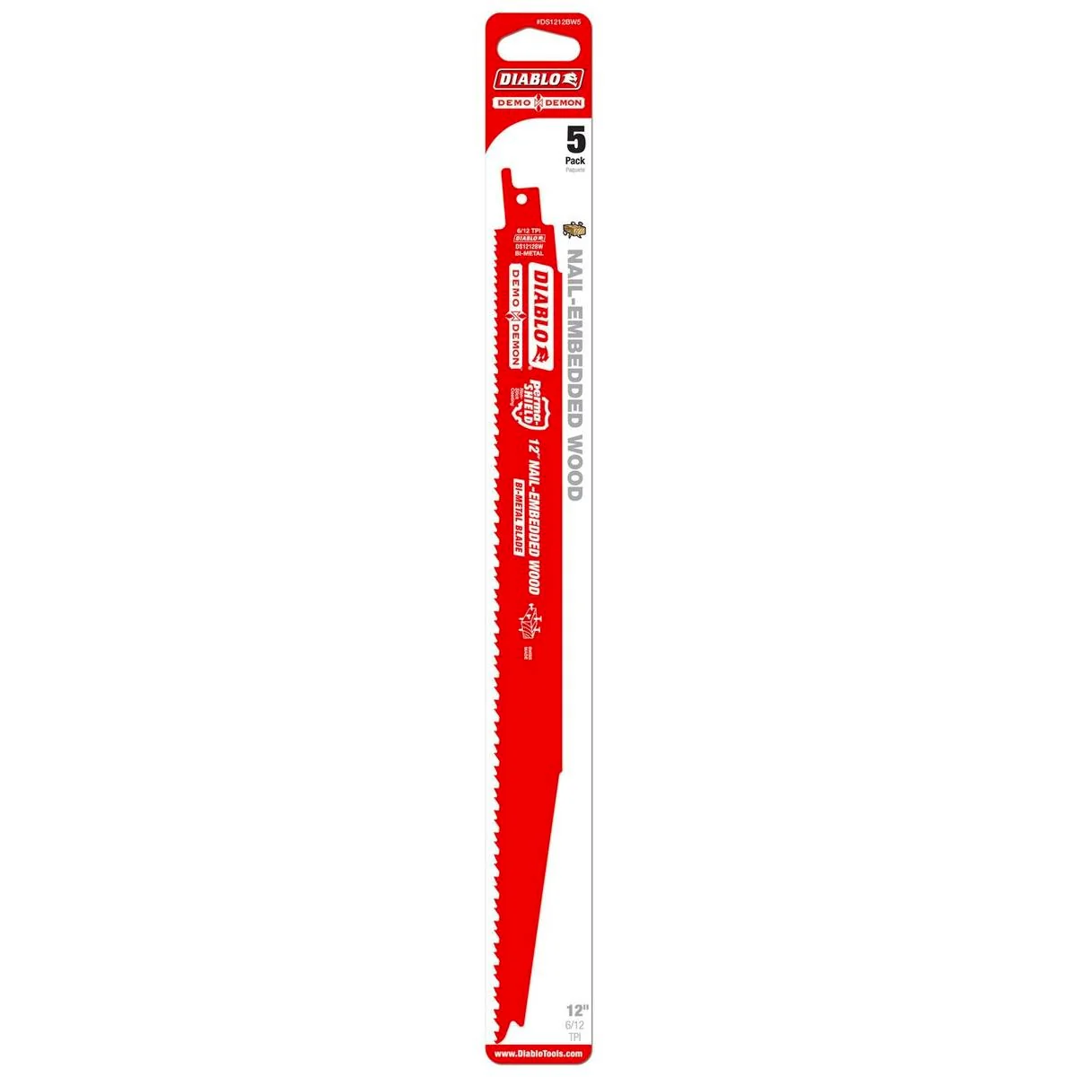 Diablo Reciprocating Saw Blades - 12" - Bi-Metal - Nail Embedded Wood - 5 Pack