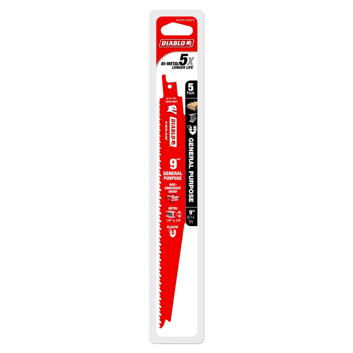 Diablo Reciprocating Saw Blades - 9" - Bi-Metal - 5 Pack - General Purpose