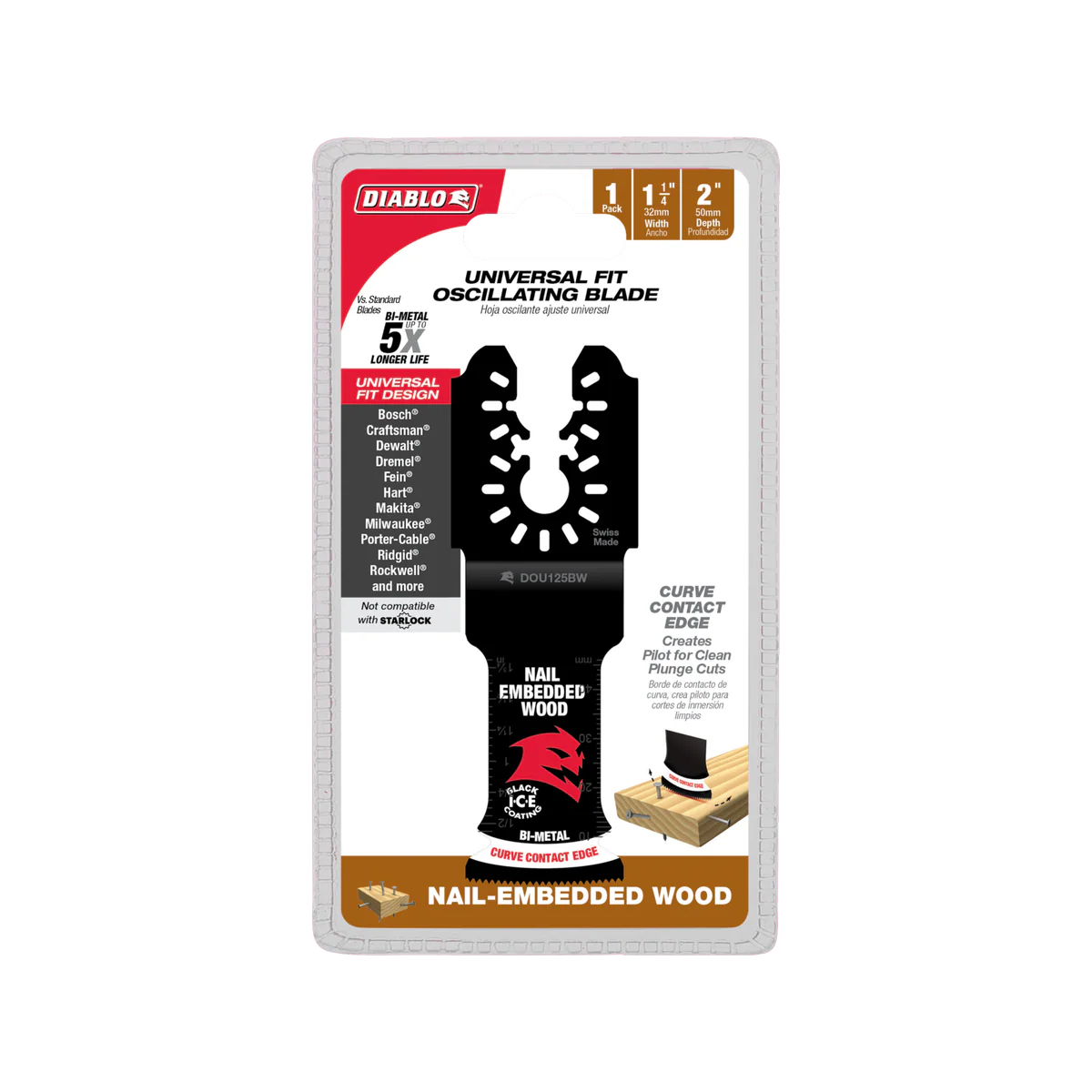 Diablo Universal Multi Tool Blade - 50mm x 32mm - Nail Embedded Wood - Durable