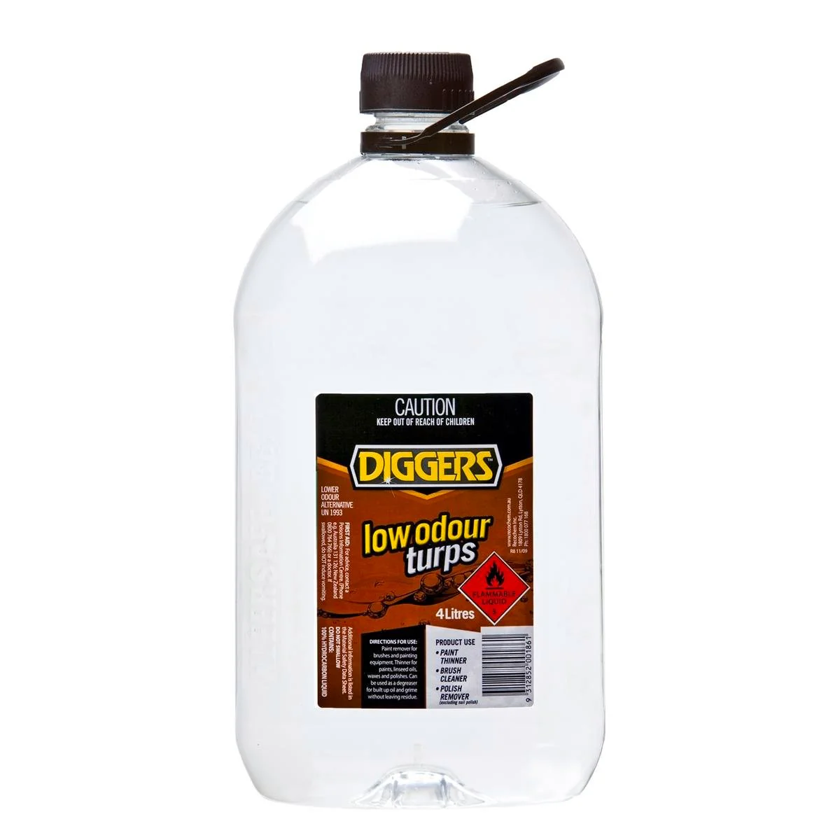 Diggers Low Odour Turpentine - 4L - Clear - Thins Paints & Cleans Equipment