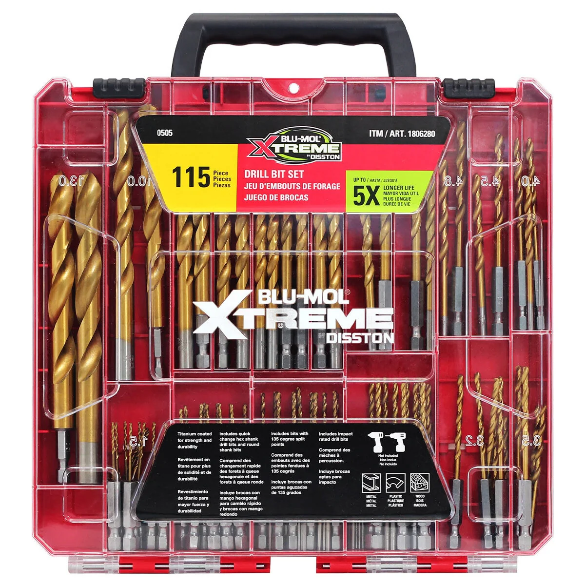 Disston Blu-Mol Xtreme 115pc Titanium Drill Bit Set Hex & Round Shank E0100505
