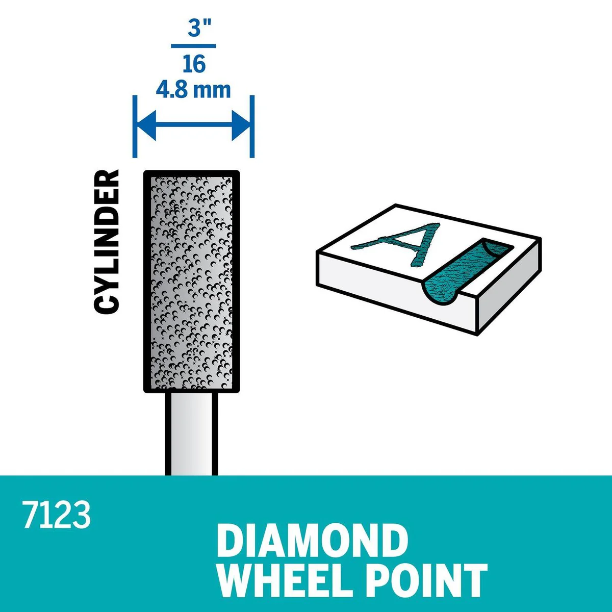Dremel Diamond Wheel Point 4.8mm 7123 - 1 Pack - Silver - Image 3