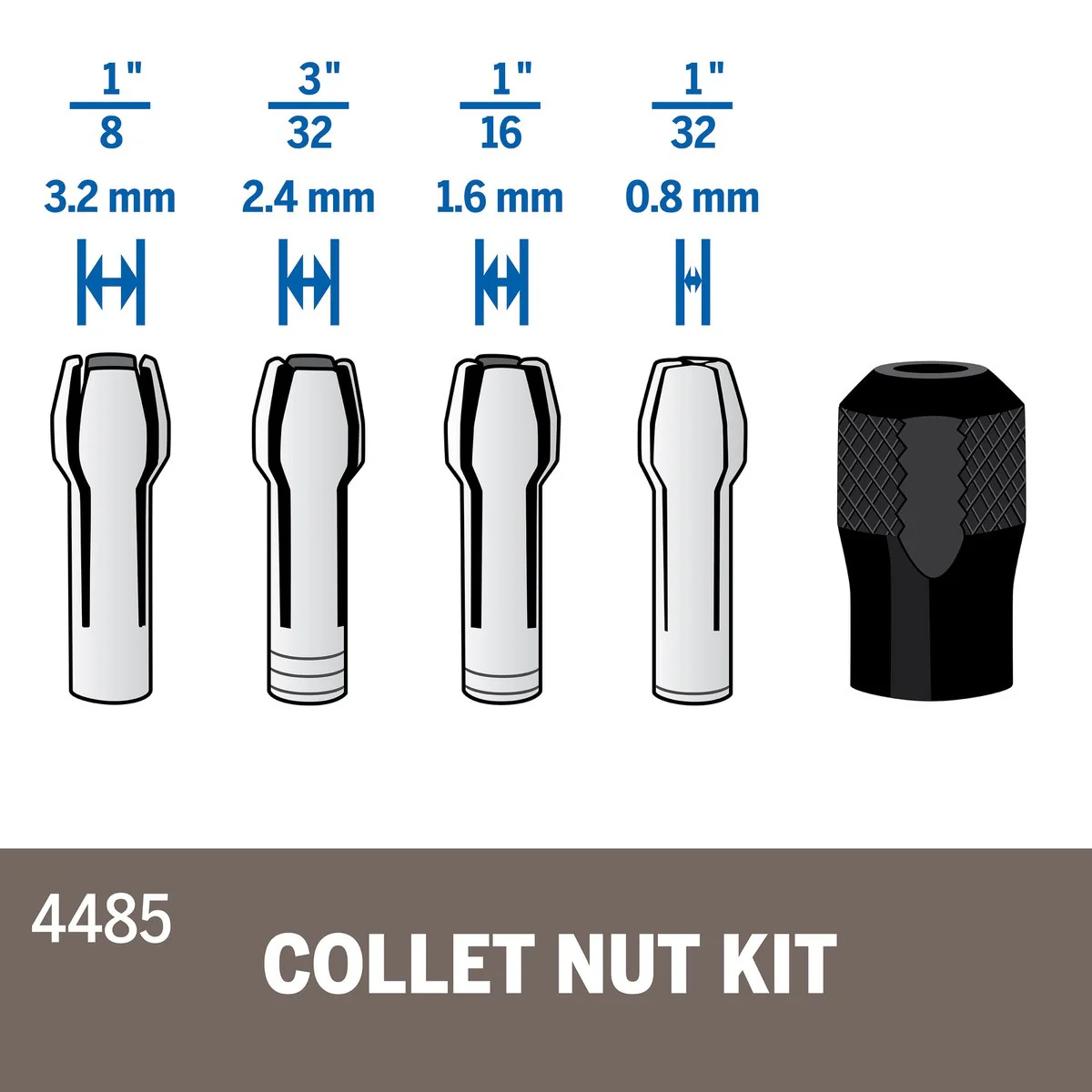 Dremel Quick Change Collet Nut Kit - 1 Collet Nut & 4 Collets - Metal - Image 3