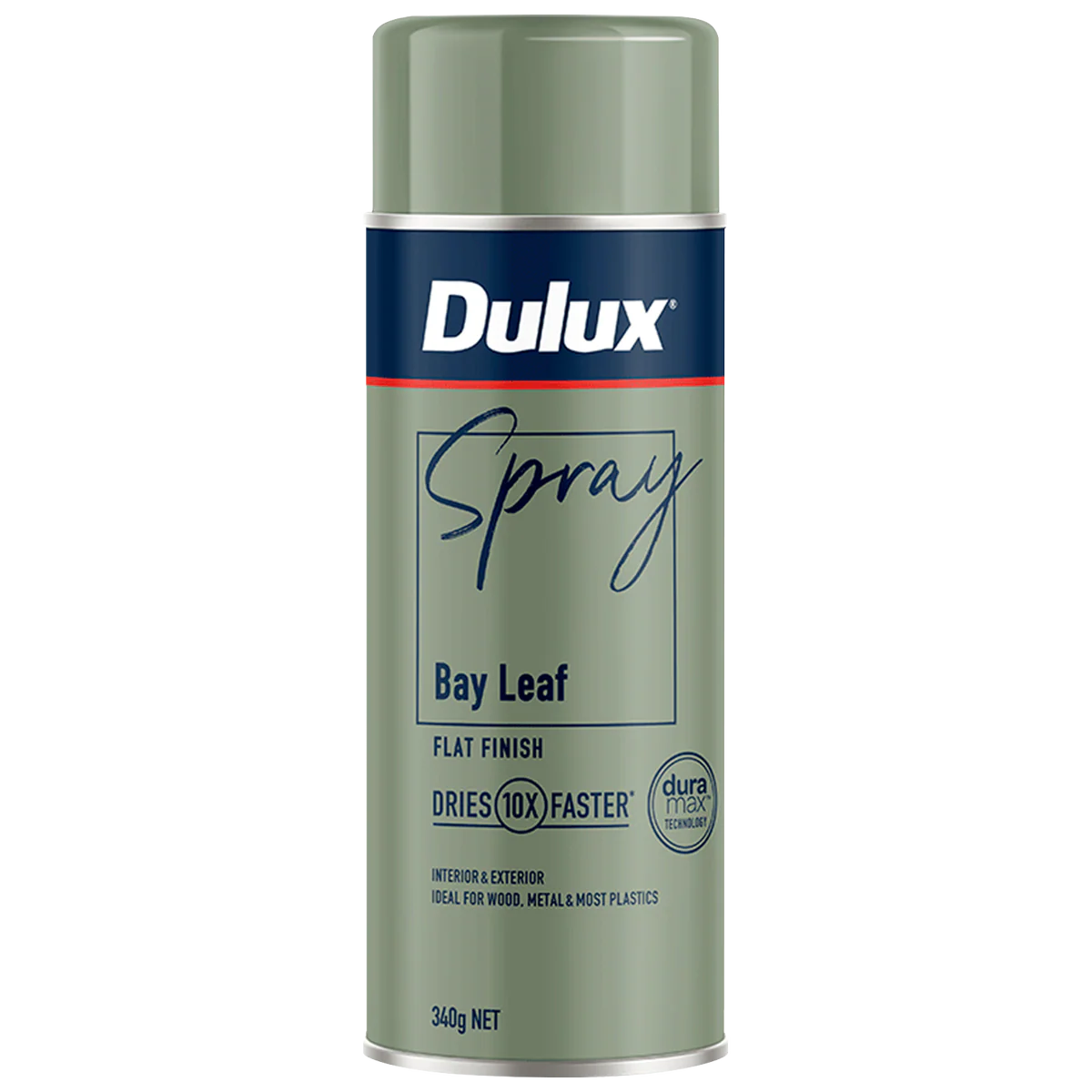 Dulux 340g Bay Leaf Flat Spray Paint - 0.34L - Fast Drying, Self-Priming