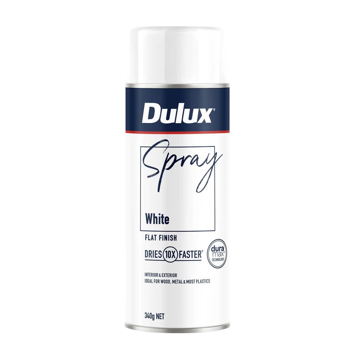 Dulux 340g Spray Paint - White Flat - 0.34L - Fast Drying, Self-Priming