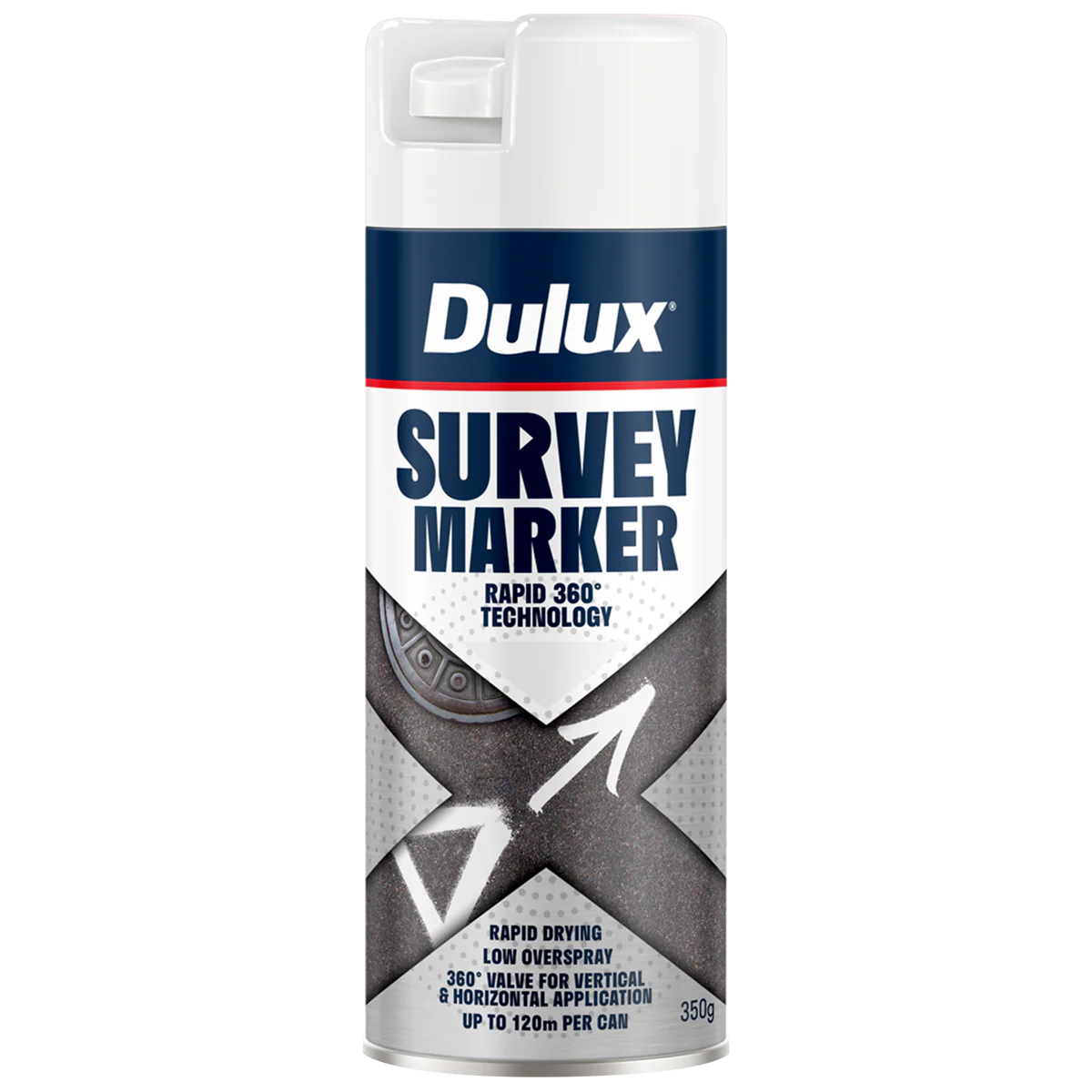 Dulux 350g White Spray Survey Marker - 0.35L - Rapid Drying - Low Overspray