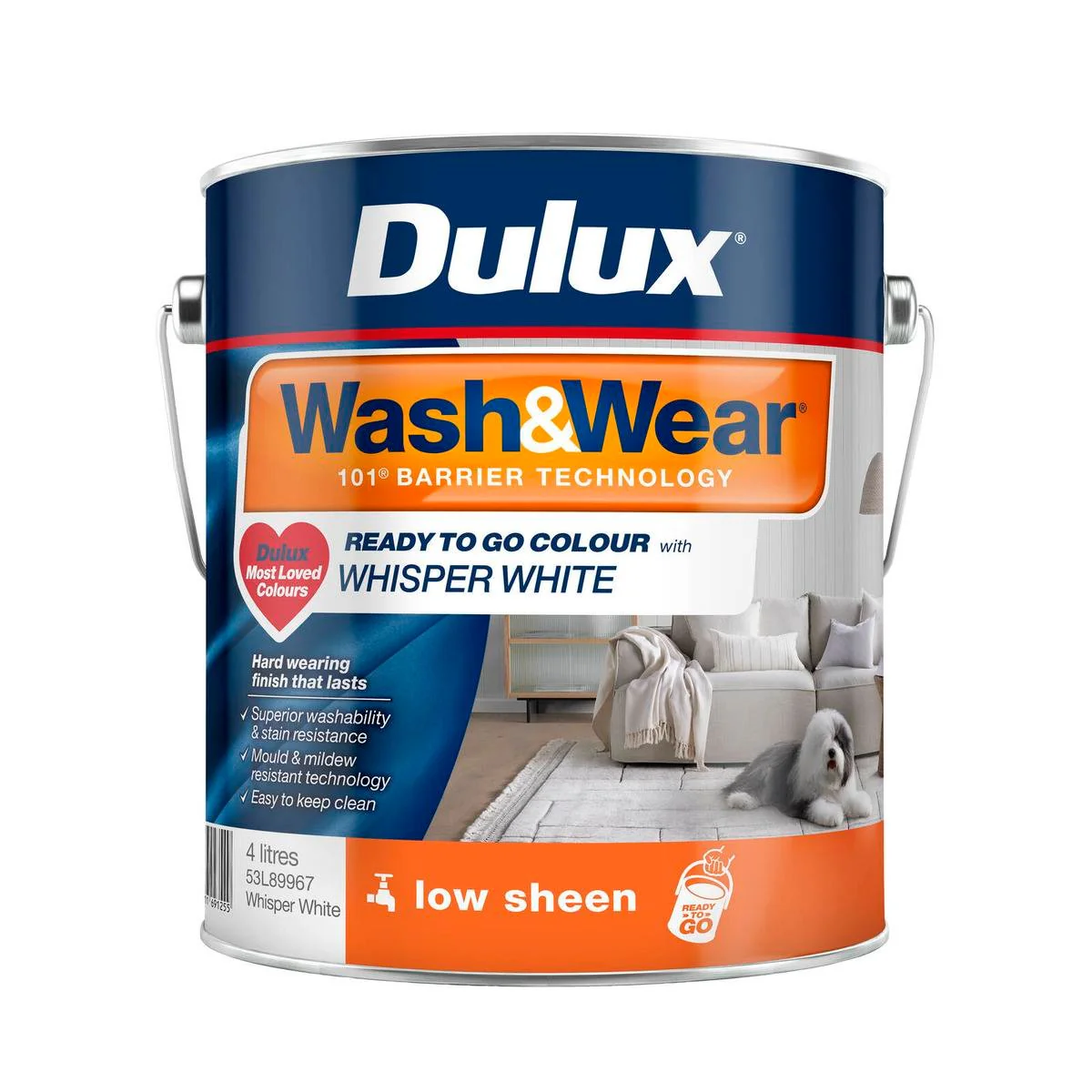 Dulux 4L Whisper White Low Sheen Interior Paint - Washable - 4L