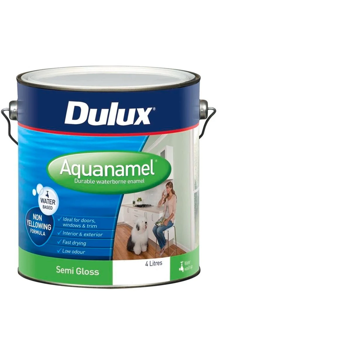 Dulux Aquanamel 4L Extra Bright Semi Gloss Acrylic Paint Durable Finish