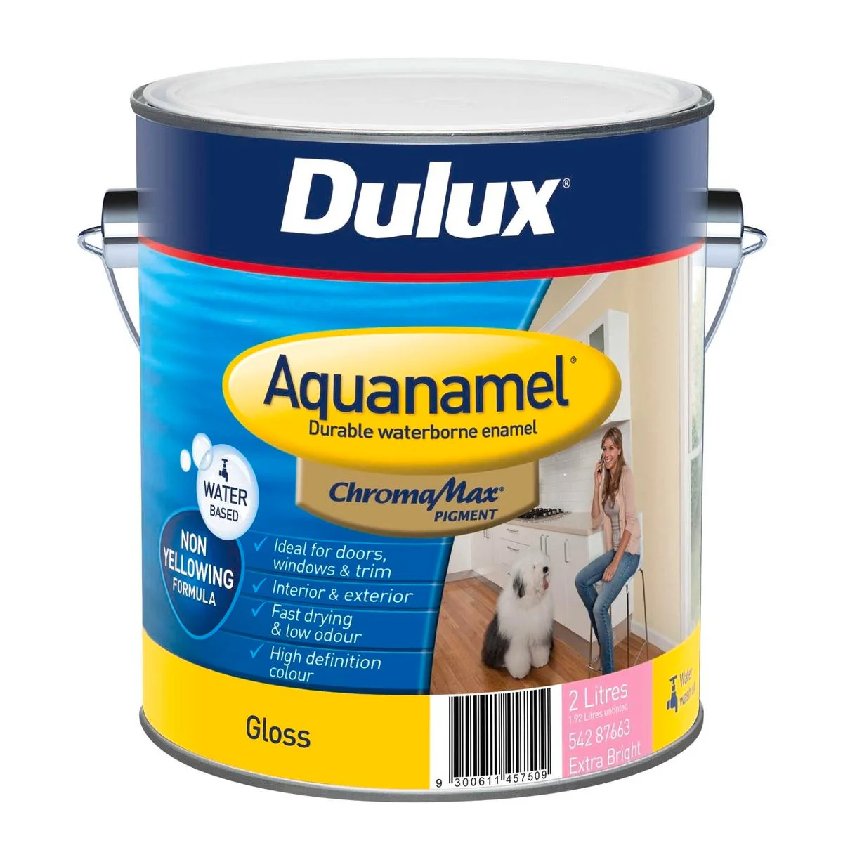 Dulux Aquanamel Gloss - 2L - Water Based Acrylic - Non-Yellowing Finish