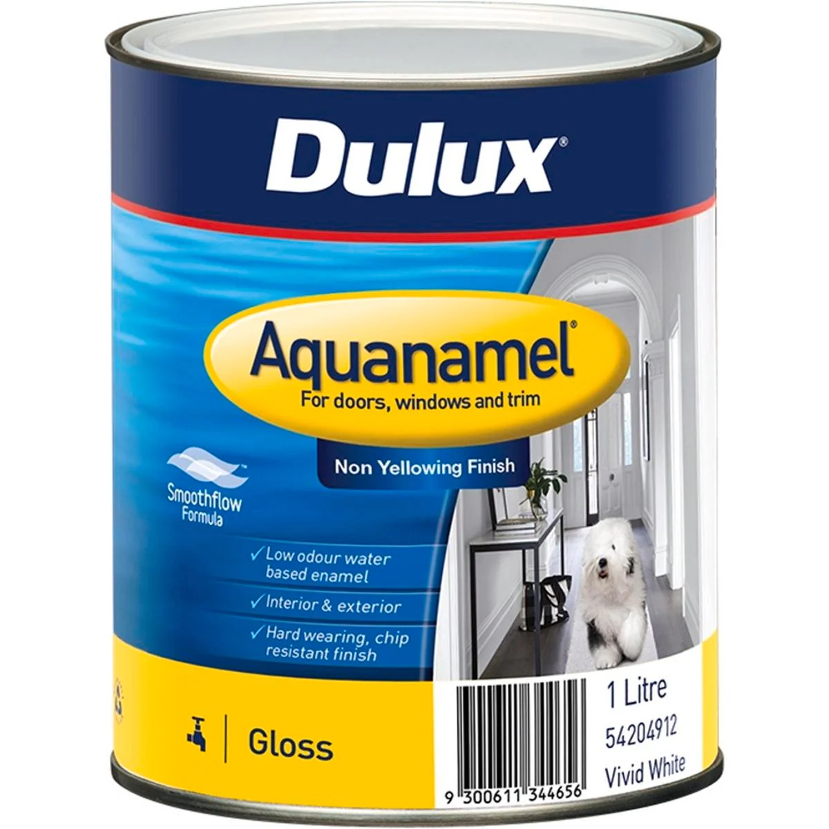 Dulux Aquanamel High Gloss Enamel Paint - 1L - White - Water Based - Fast Drying