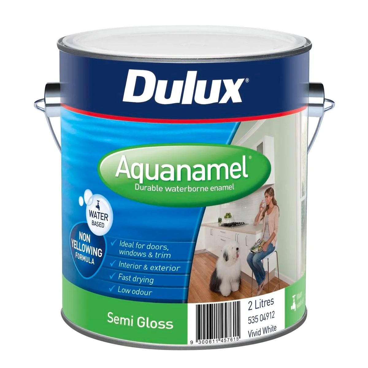 Dulux Aquanamel Semi Gloss - 2L - Water Based Acrylic - Fast Drying
