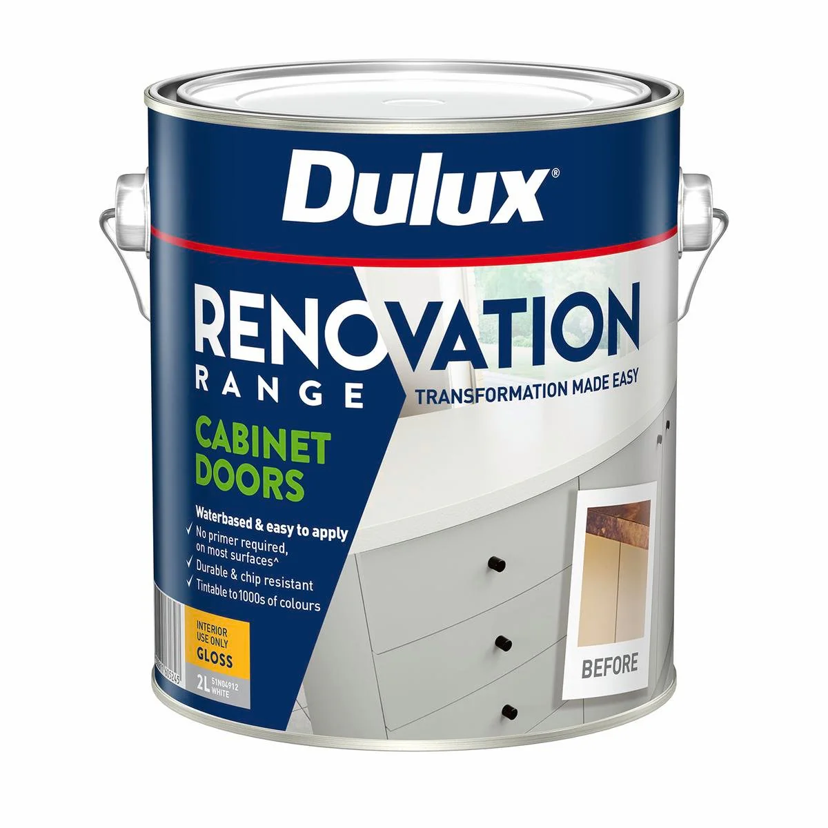 Dulux 2L White Gloss Cabinet Doors - Renovation Range - 139mm x 158mm