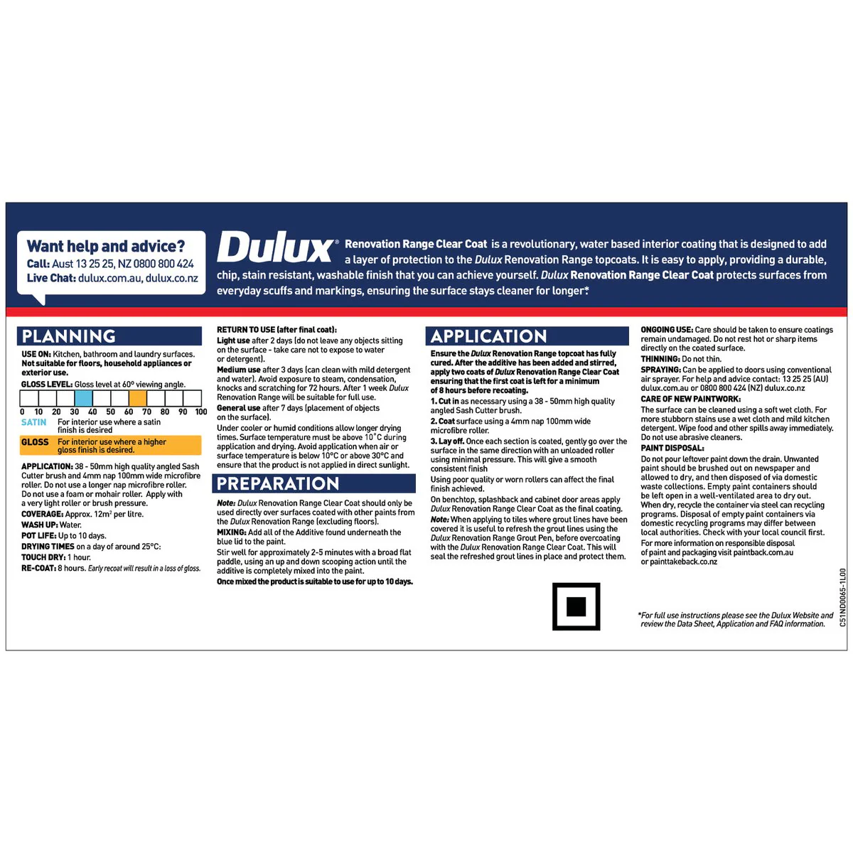 Dulux Clear Gloss Renovation Range Top Coat 1L - Water-Based - 1.12kg - Image 3
