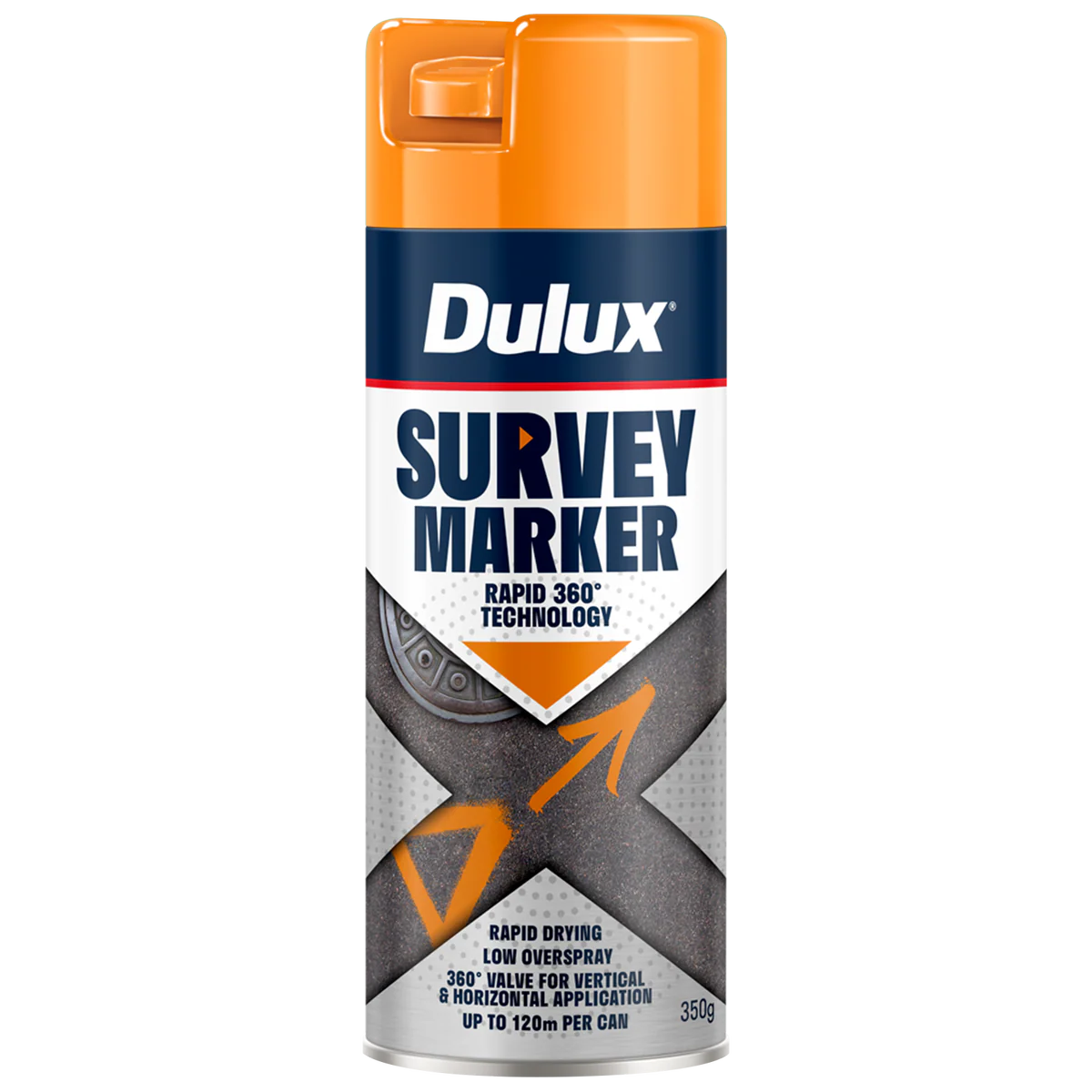 Dulux Fluoro Orange Survey Marker Spray - 350g Aerosol - High Visibility
