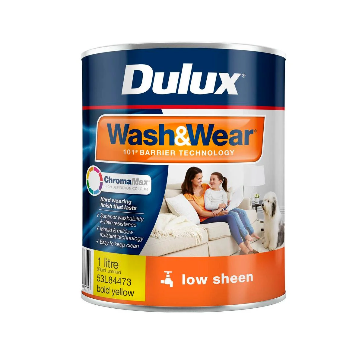 Dulux Interior Paint Wash Wear Low Sheen - Bold Yellow - 1L - 1.41kg - Washable, Stain Resistant