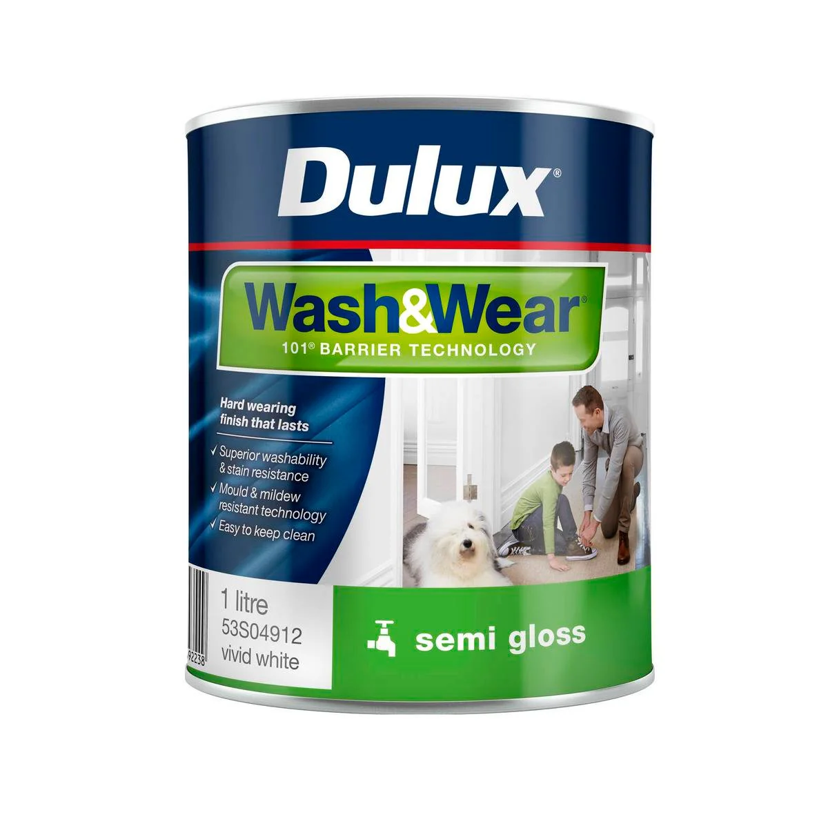 Dulux Interior Paint Wash Wear Low Sheen Semi Gloss 1L Vivid White - Stain Resistant - Mould Resistant