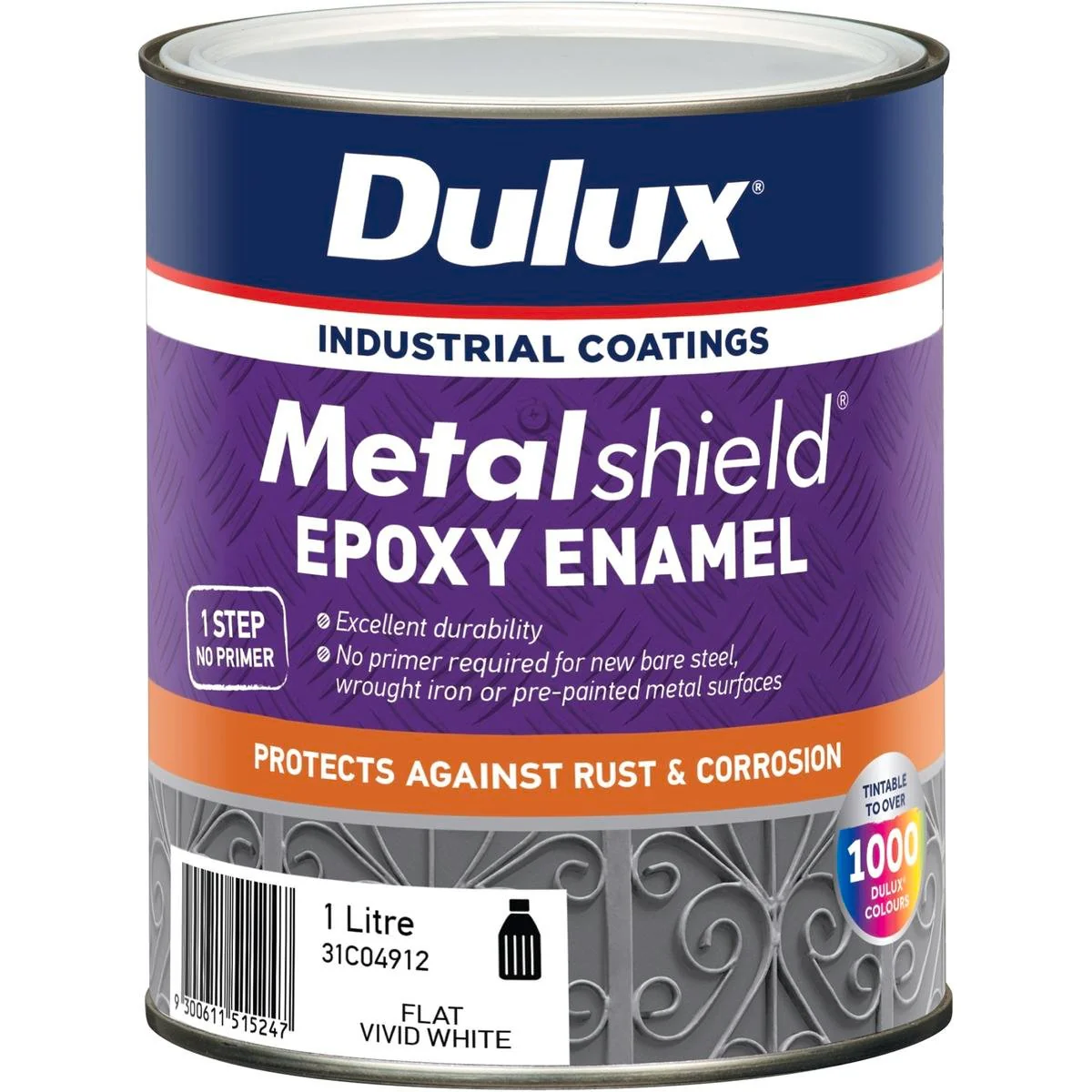 Dulux Metalshield Epoxy Enamel 1L Flat White - Durable Rust Protection