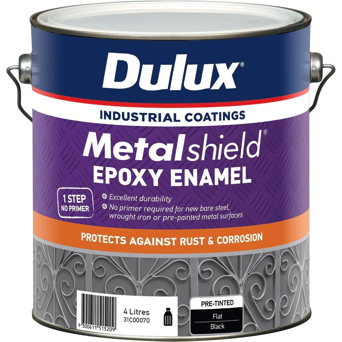 Dulux Metalshield Epoxy Enamel Flat Paint 4L Black Durable Finish