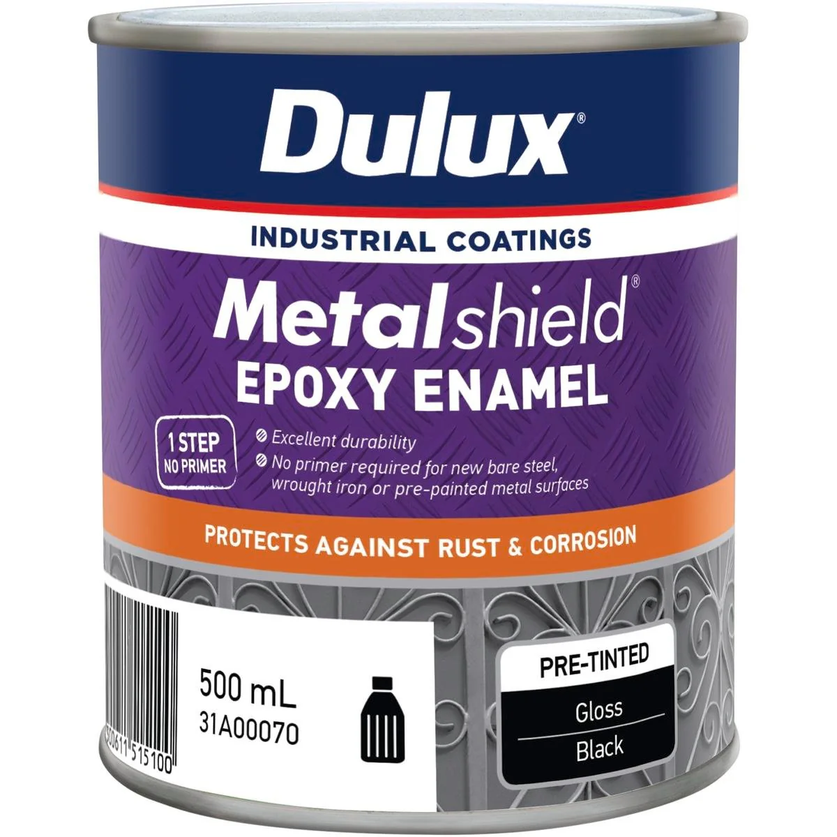 Dulux Metalshield Epoxy Enamel Gloss Paint 500ml Black Durable Finish