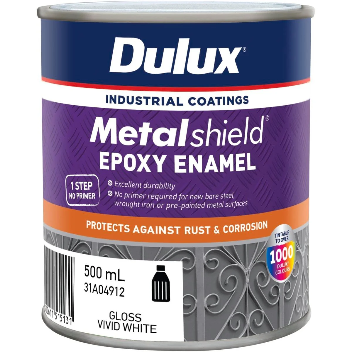 Dulux Metalshield Epoxy Enamel Gloss Paint 500ml Vivid White Durable