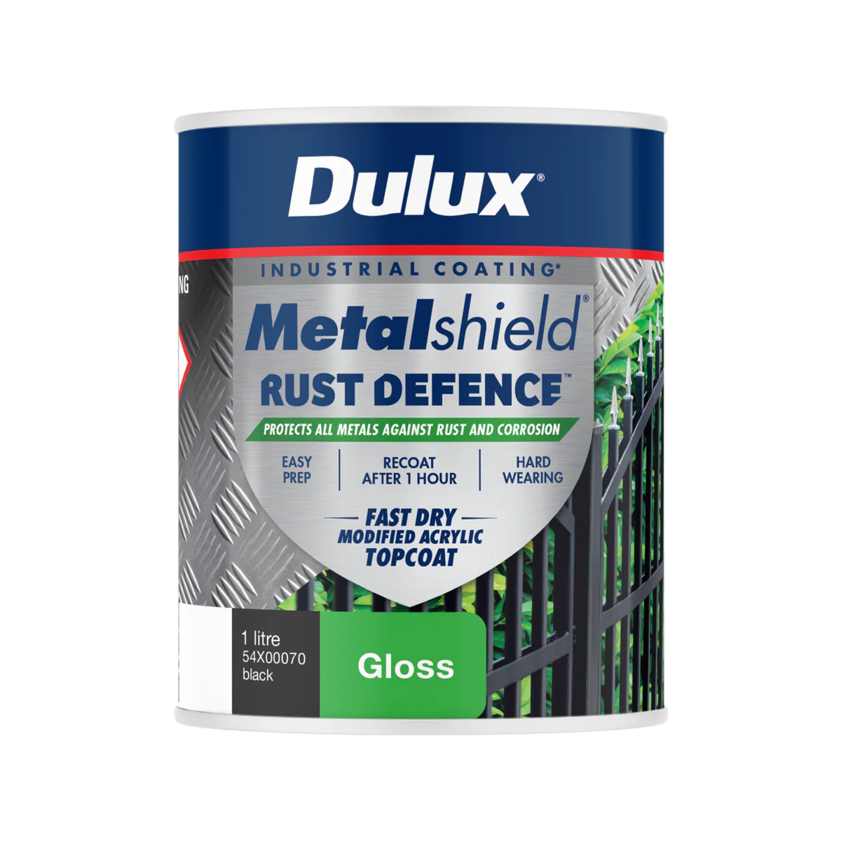 Dulux Metalshield Rust Defence - 1L Black Gloss - Fast-Drying Acrylic Topcoat