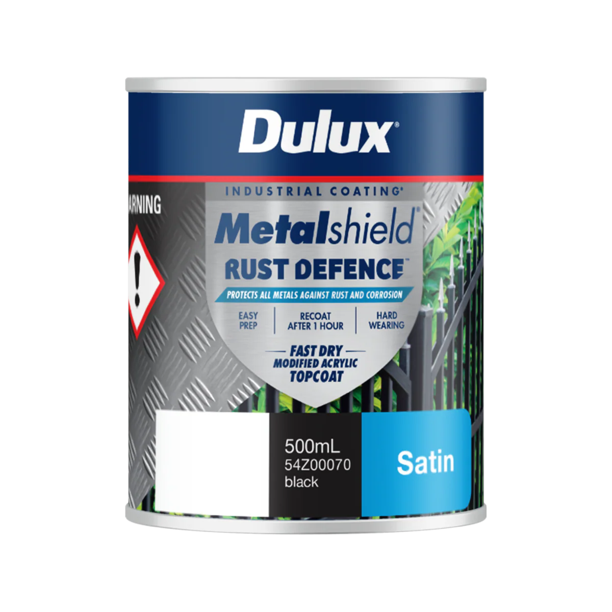 Dulux Metalshield Rust Defence 500ml - Black Satin - Fast-Drying Topcoat