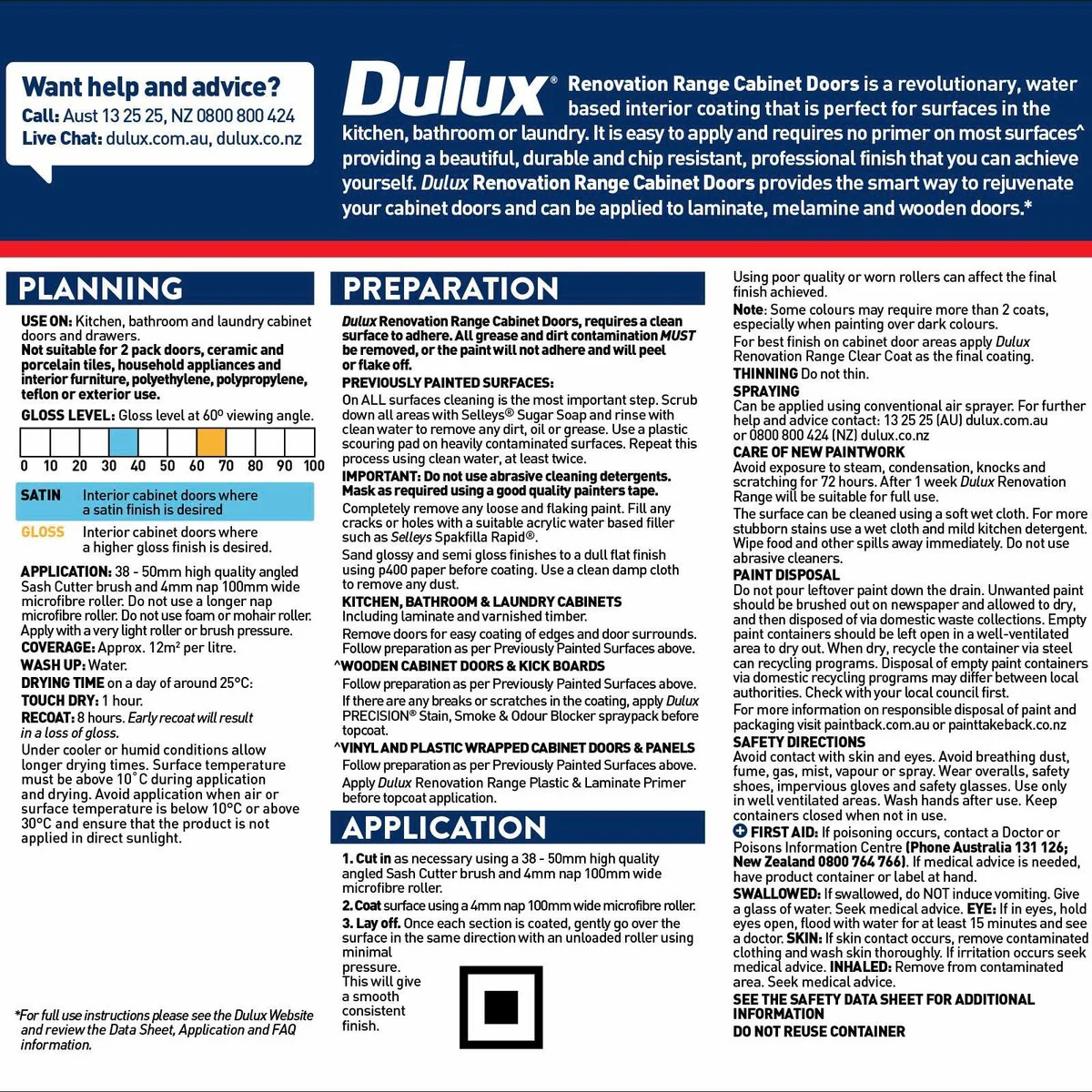 Dulux Renovation Range Cabinet Doors Deep Satin 1L - Water-Based Coating - Image 3